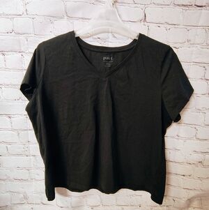 Pact Organic Cotton XXL V Neck Women's Black T Shirt  Minimalist